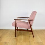 Fauteuil « Lis », années 1970, bouclé rose, design de Henryk Lis