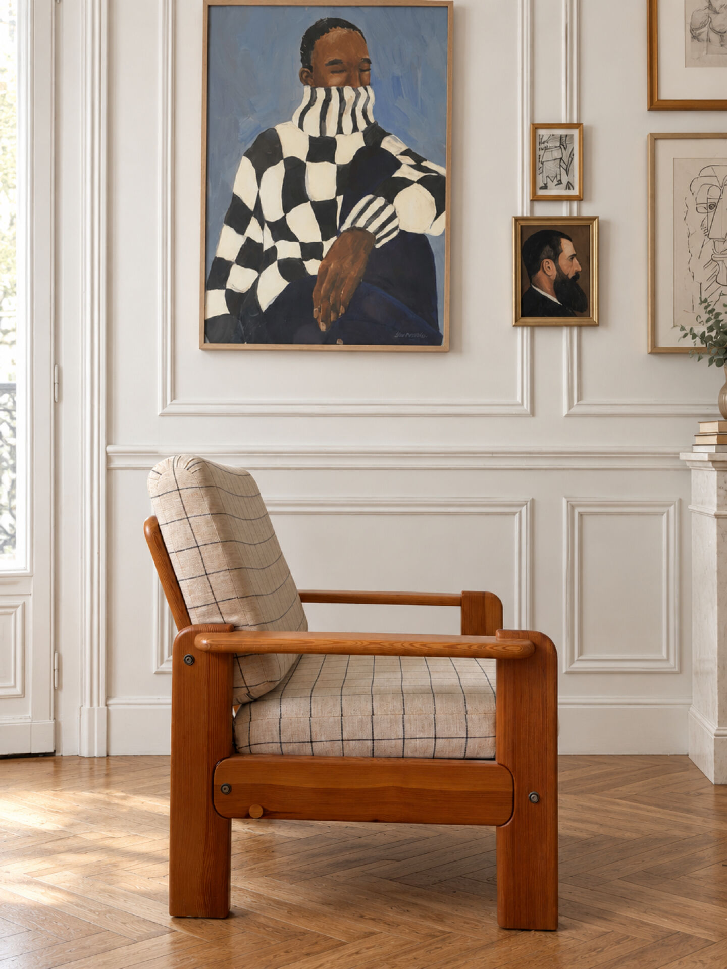 Fauteuil moderniste en pin années 1970
