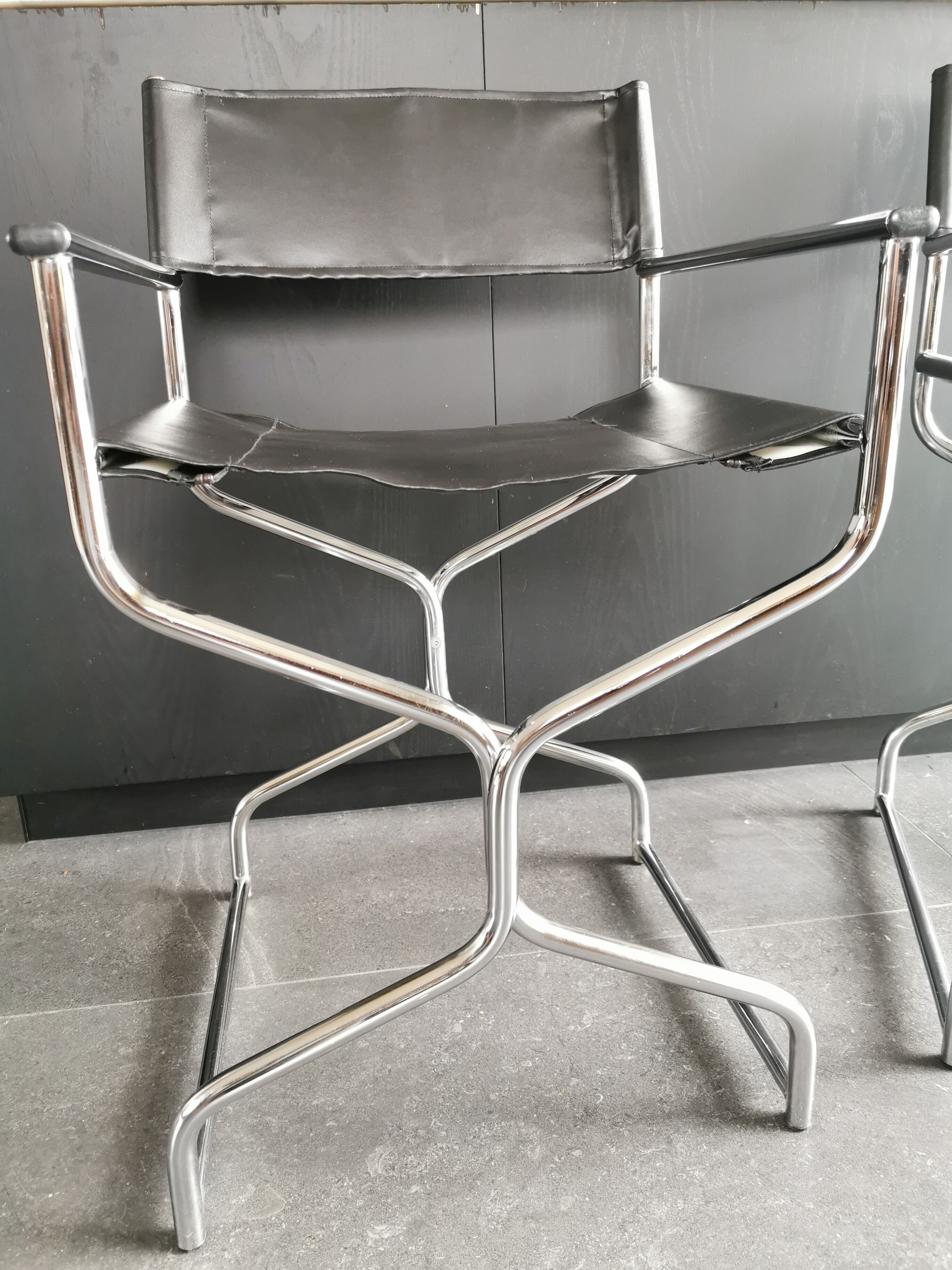Pair of vintage metal director style armchairs