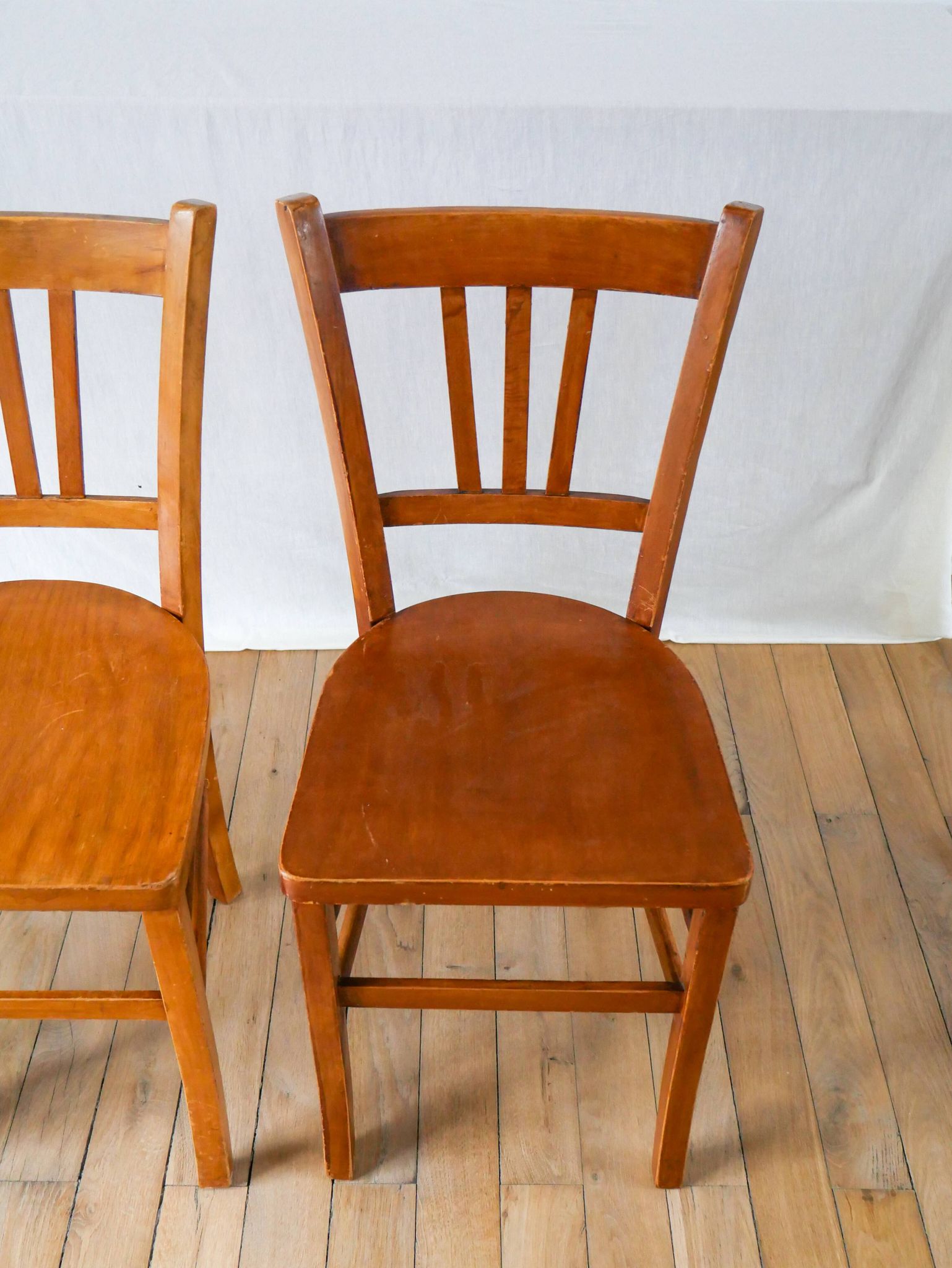 Set of 3 wooden bistro chairs 1950