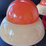 Paire Lampes Vintage Rétro Futuriste OVNI Verre Et Céramique 1970