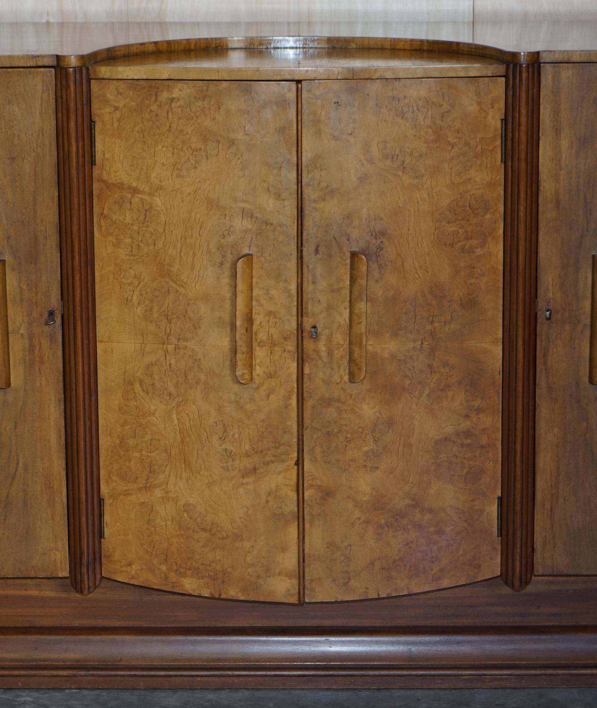 Art Deco walnut burr sideboard with drawers and bar.