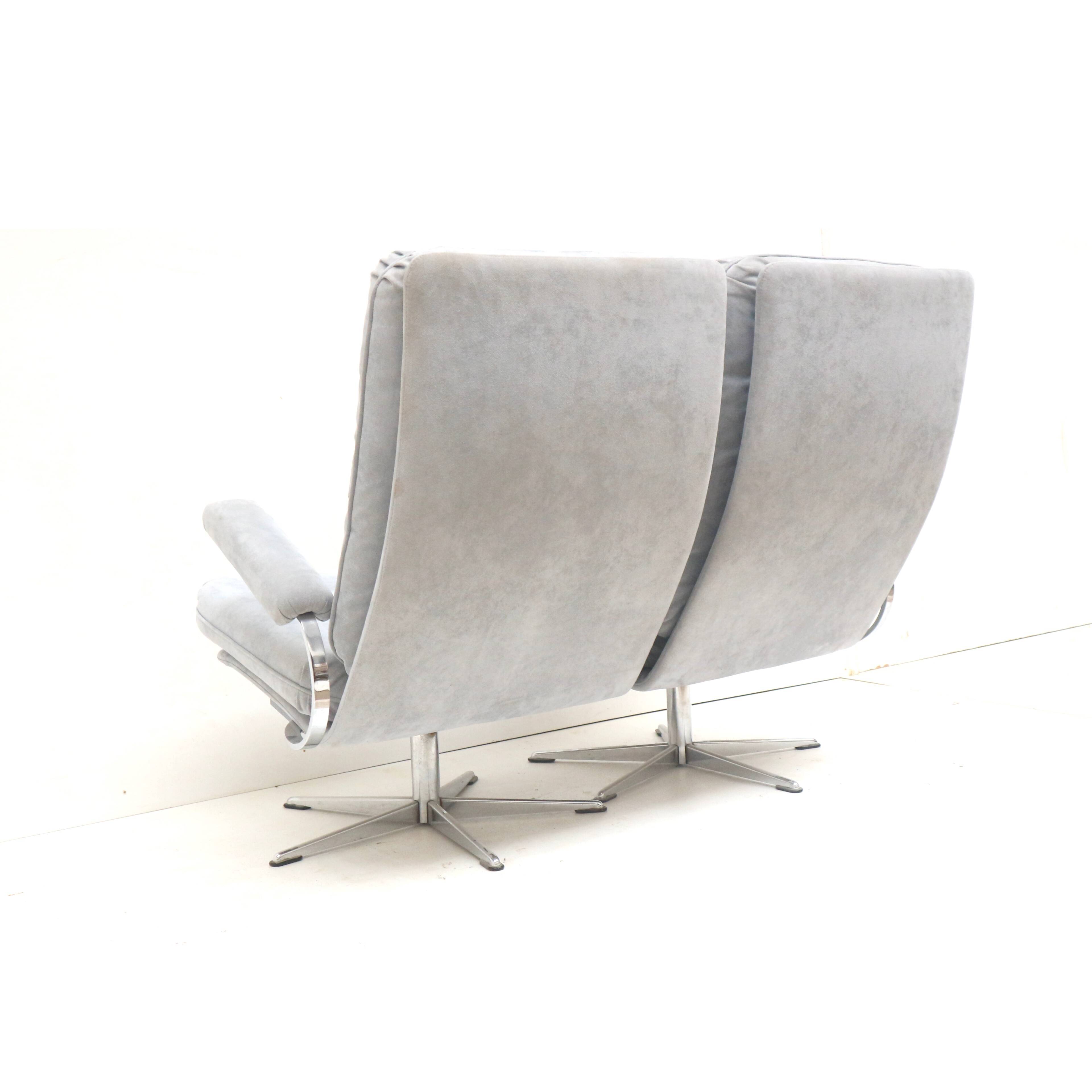 Vintage 2-seater sofa with gray suede upholstery made in the 1970s