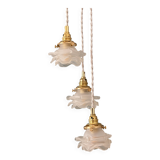 Vintage triple tulip pendant light in frosted glass in the shape of flowers