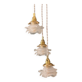 Vintage triple tulip pendant light in frosted glass in the shape of flowers