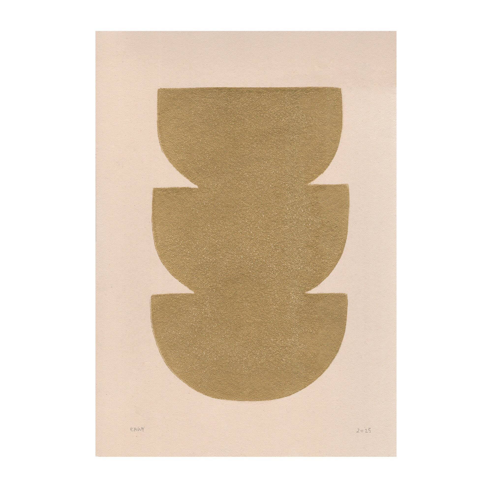 Abstract gold painting on paper, signed Eawy