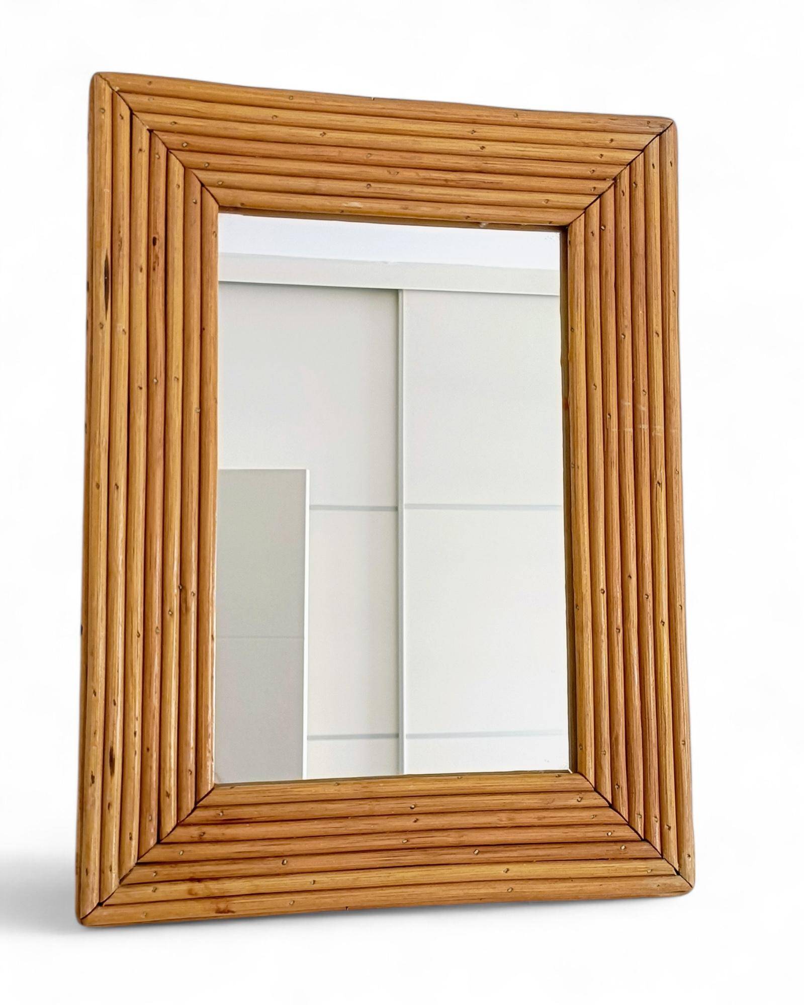 French Riviera Rattan Mirror in the Style of Vivai del Sud, France, 1960s