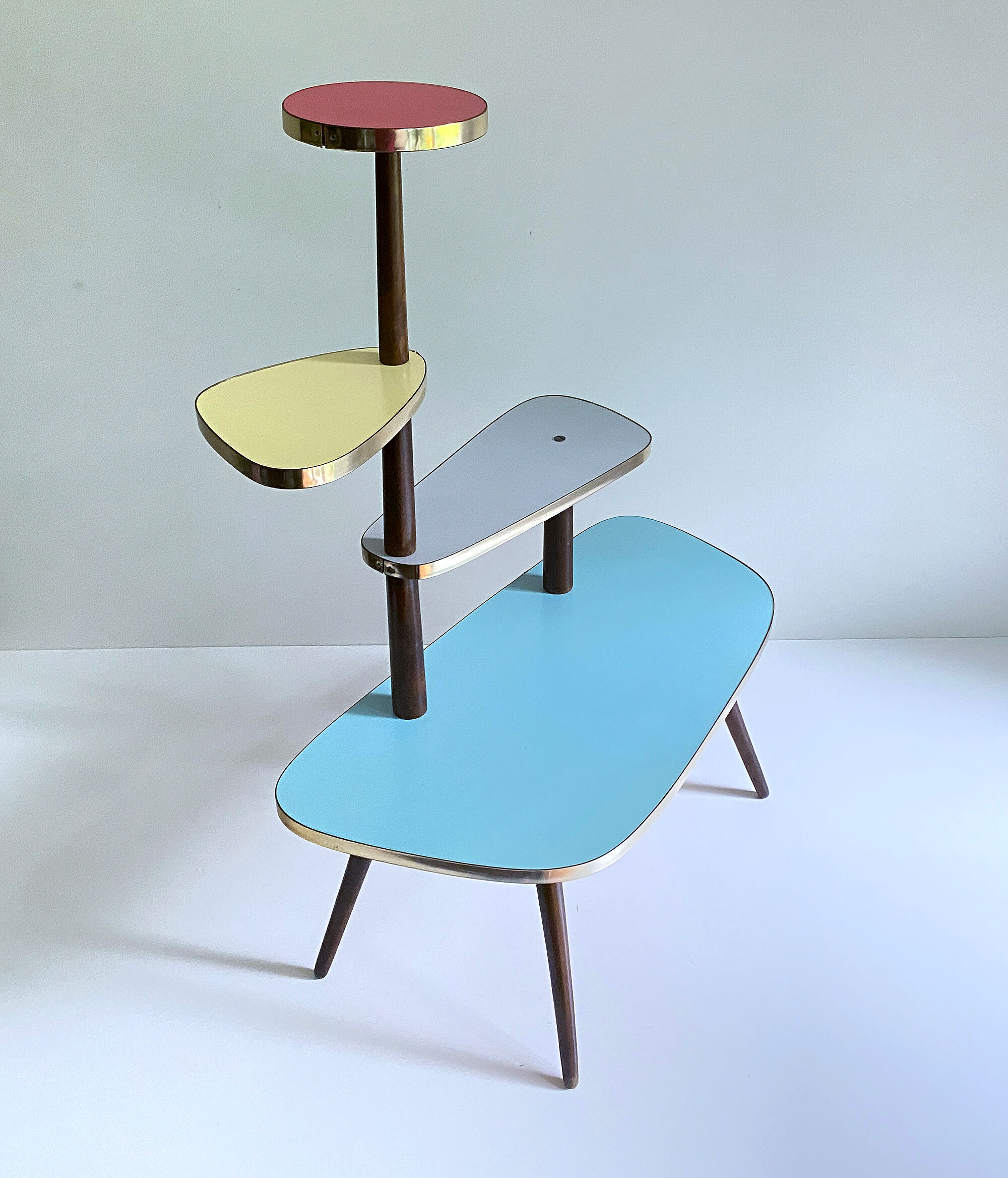 Table Desserte ètagère door vintage plant, 50s, blue gray Yellow Red