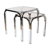 Pair of chrome nesting tables with smoked glass tops