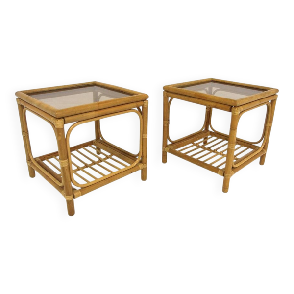 Set de 2 tables de chevet en rotin, Suède, 1970