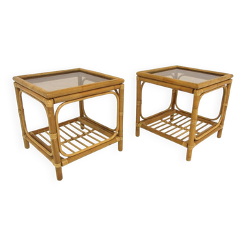 Set of 2 rattan bedside tables, Sweden, 1970