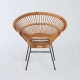 Fauteuil Corolle en rotin - 1960