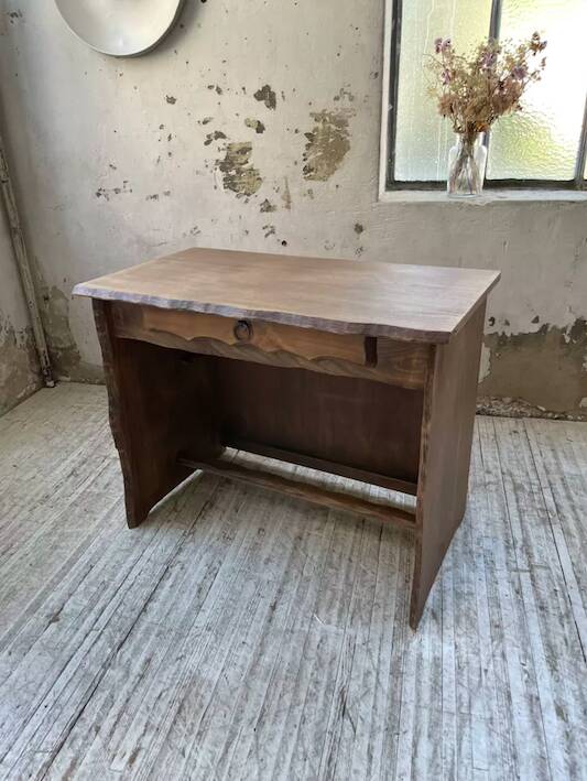 Brutalist desk in elm, signed Aranjou.