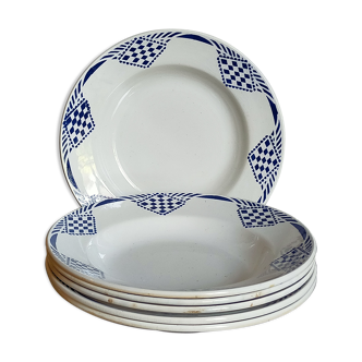 Six old plates Orchis-Moulin des Loups-Harnage service "Pantin"