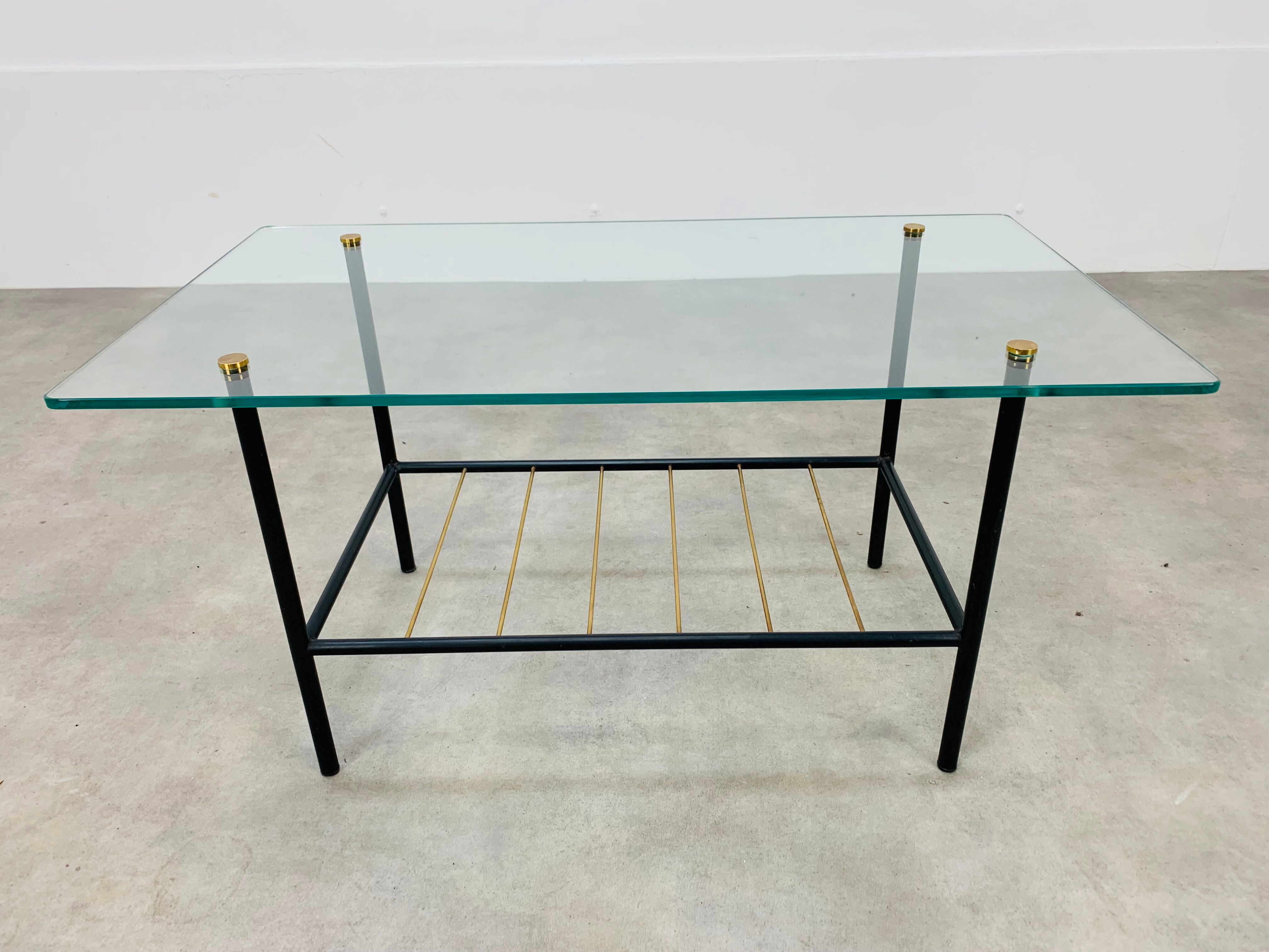 Coffee table 50s glass metal brass sofa tip