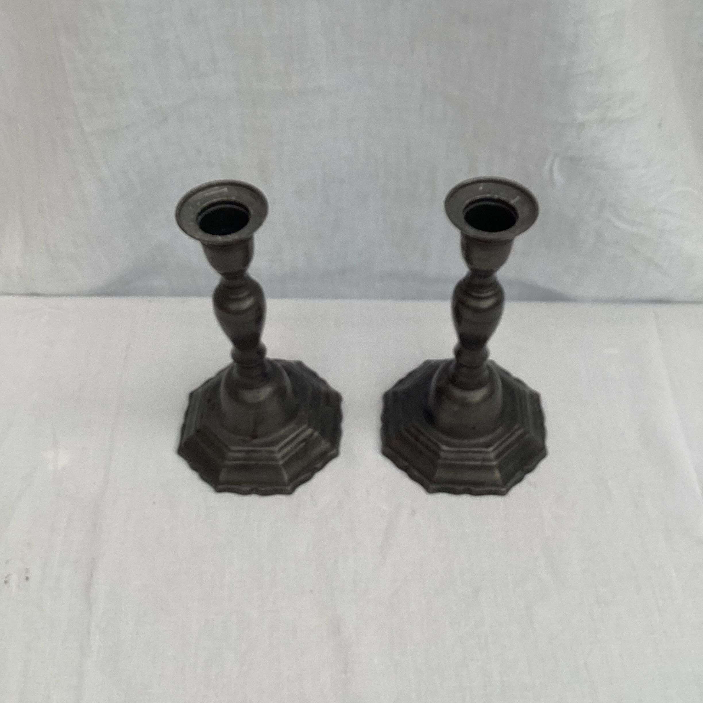 Pair of vintage stamped brass candlesticks