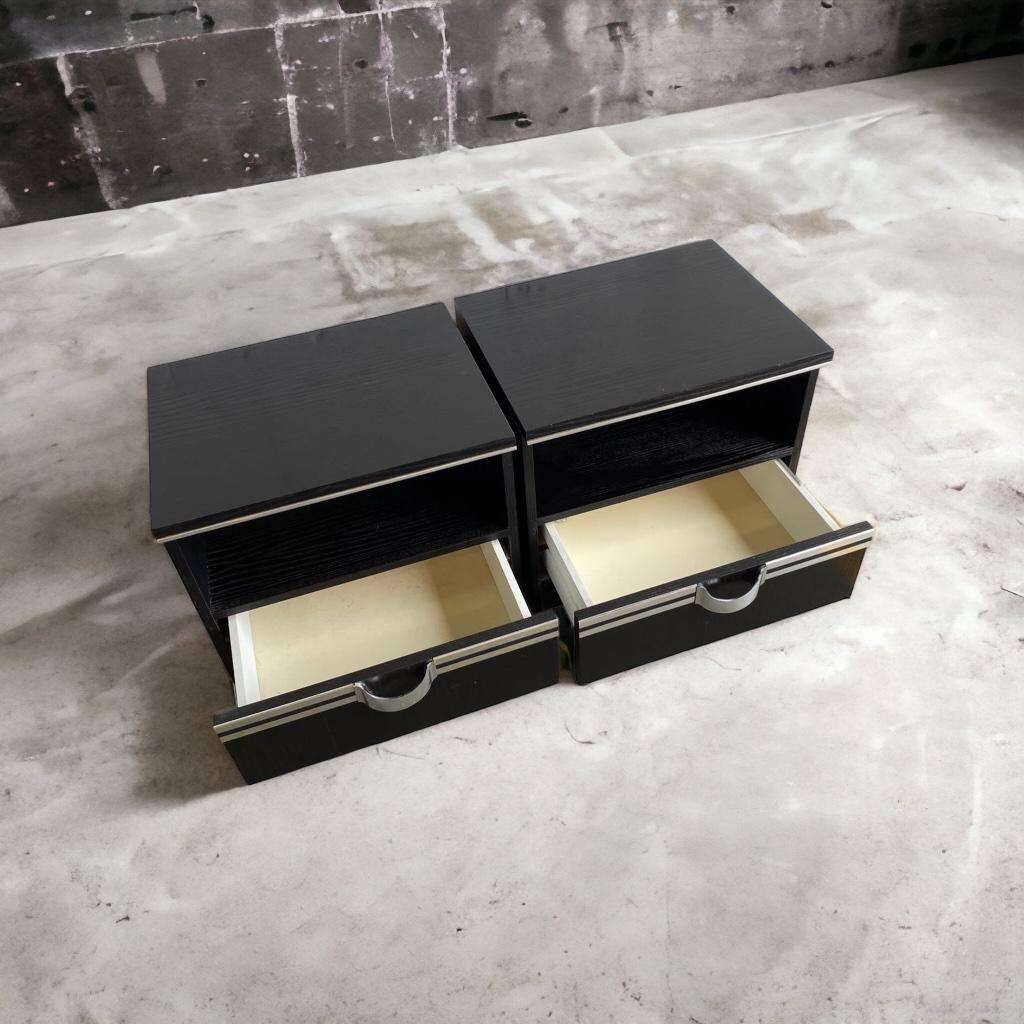 SET OF 2 VINTAGE BLACK BEDSIDE TABLES / MINI CABINETS
