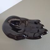 Vintage 1970s black ceramic hand-shaped trinket dish, retro decorative sculpture, centerpiece, home decor, soap dish
