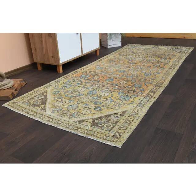 Vintage Turkish Hand-Knotted Wool Cotton Orange Runner Rug 110x270