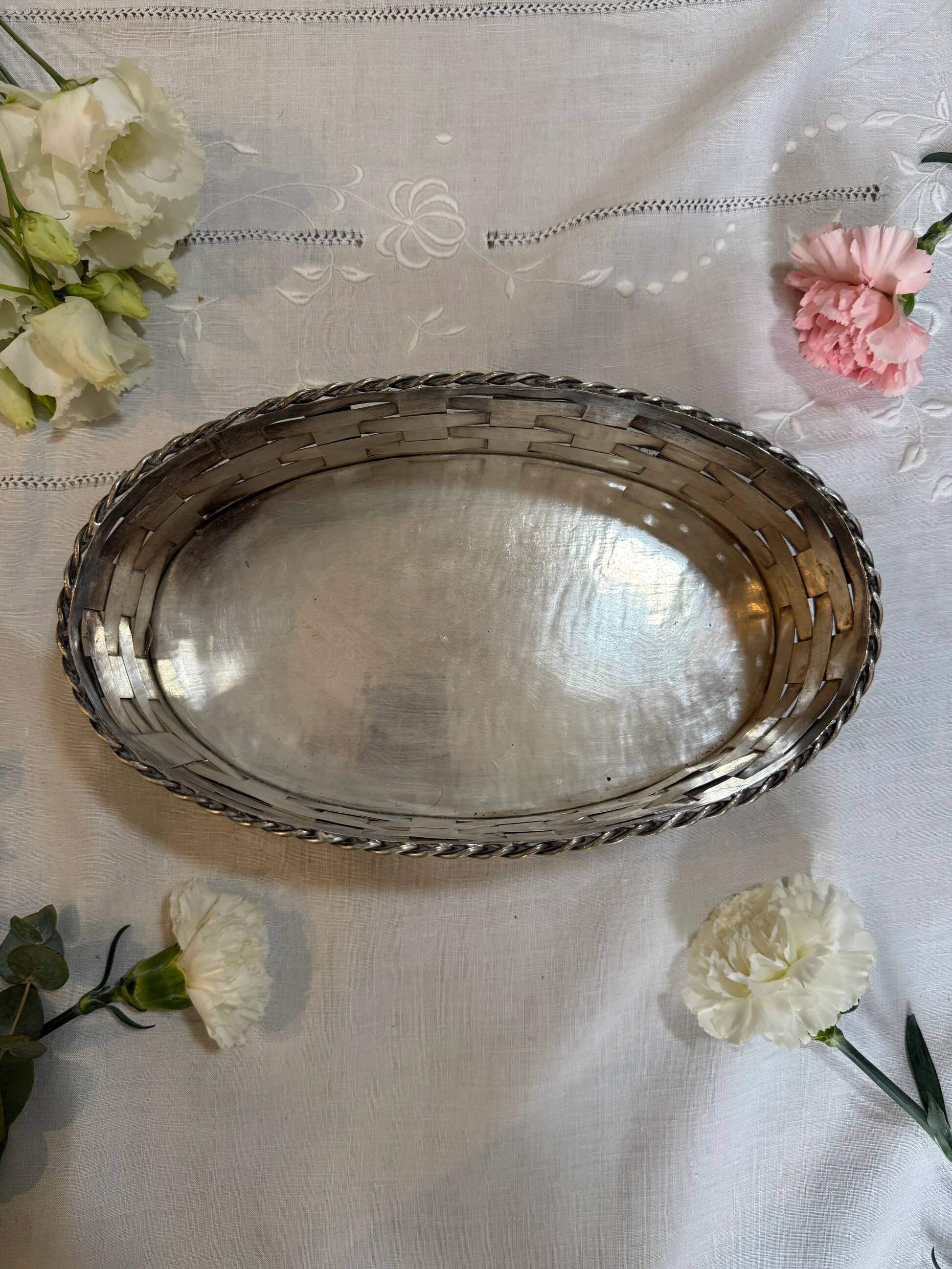 Woven silver-plated bread basket