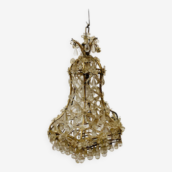 Lustre cage de style Louis XV en bronze et pampilles XX siècle