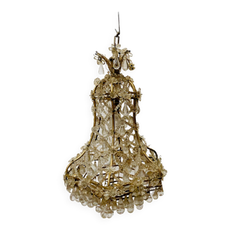 Lustre cage de style Louis XV en bronze et pampilles XX siècle