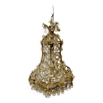 Louis XV style cage chandelier in bronze and 20th century pendants