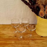 Set of 4 vintage engraved glass stemware from the 1950s.