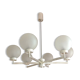 Six-light chrome metal chandelier and opaque glass globes / vintage 60s and 70s