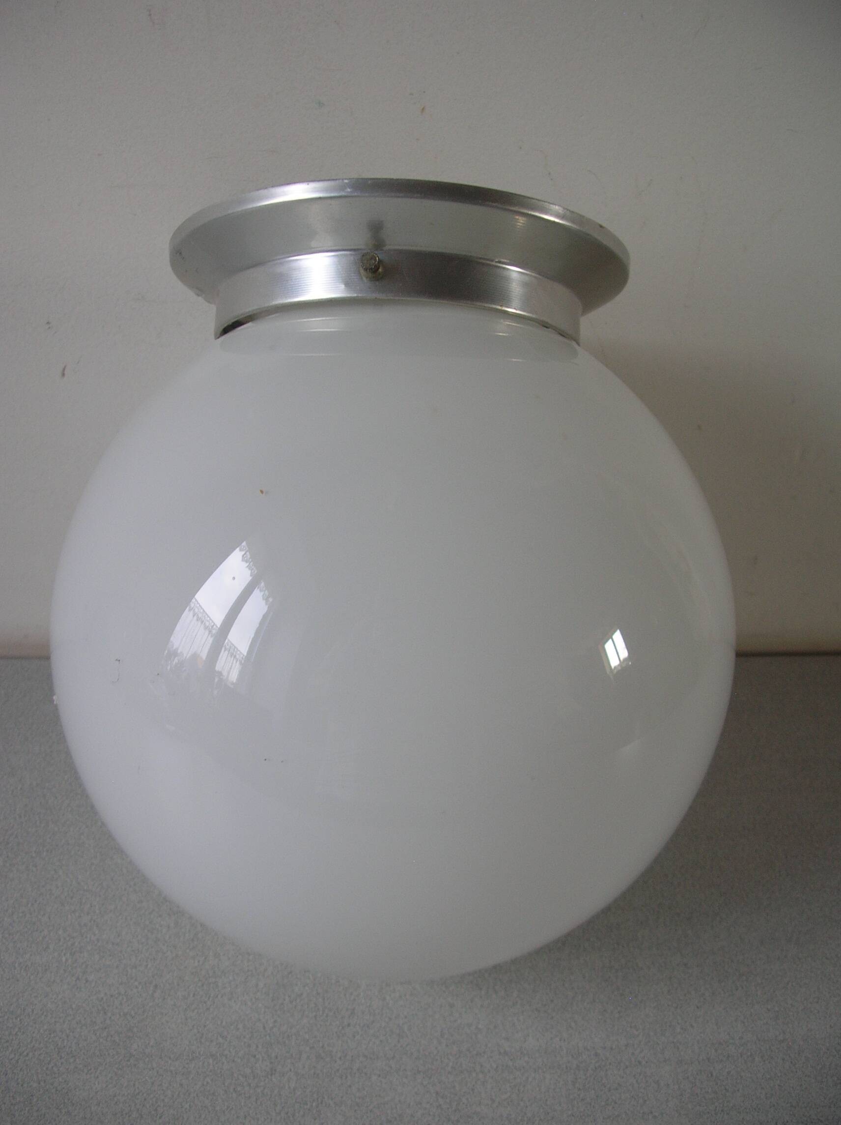 Old ceiling light globe ball sphere light fixture in opaline aluminum support 21 cm