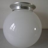 Old ceiling light globe ball sphere light fixture in opaline aluminum support 21 cm