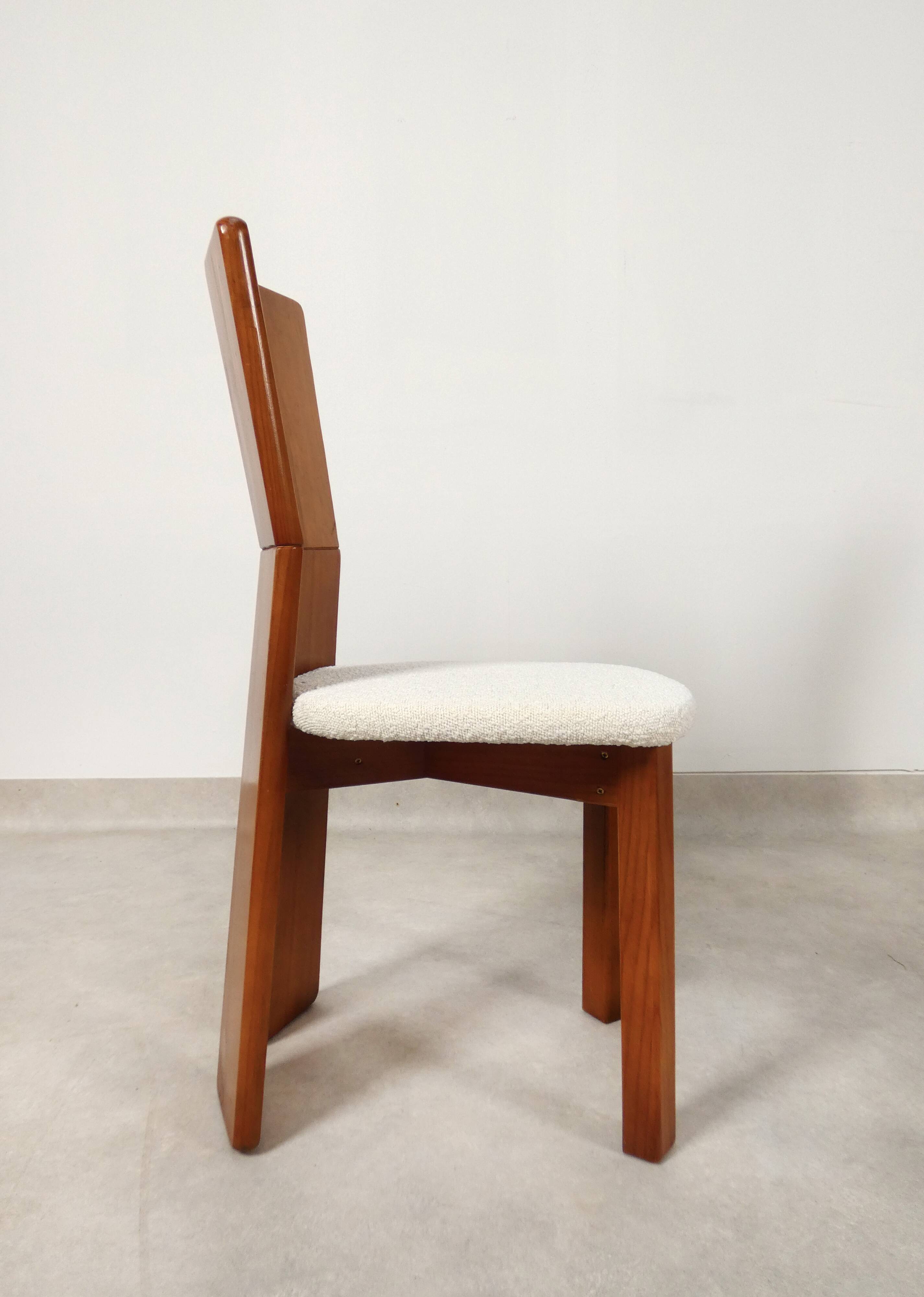 70's brutalist dining chairs in oak with bouclé fabric