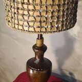 1970s living room lamp, patinated steel, rope and rattan lampshade, 62x30, electric OK