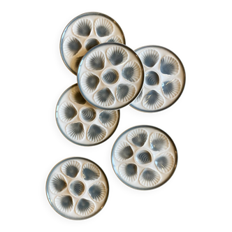 Set of 6 vintage grey oyster plates from Moulin des Loups