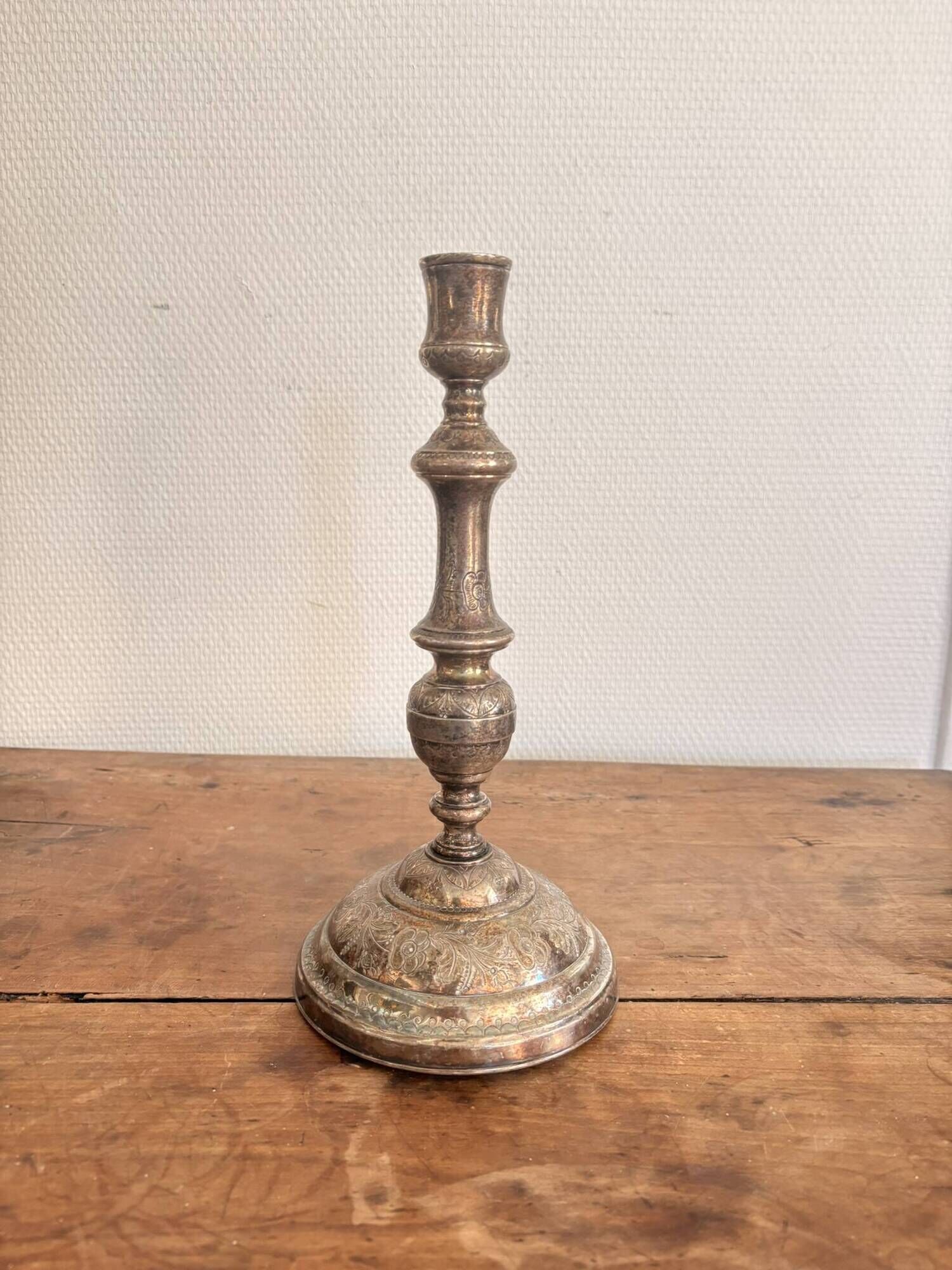 Antique Silver-Plated Candle Holder Torch, Louis XV Style, Table Decoration