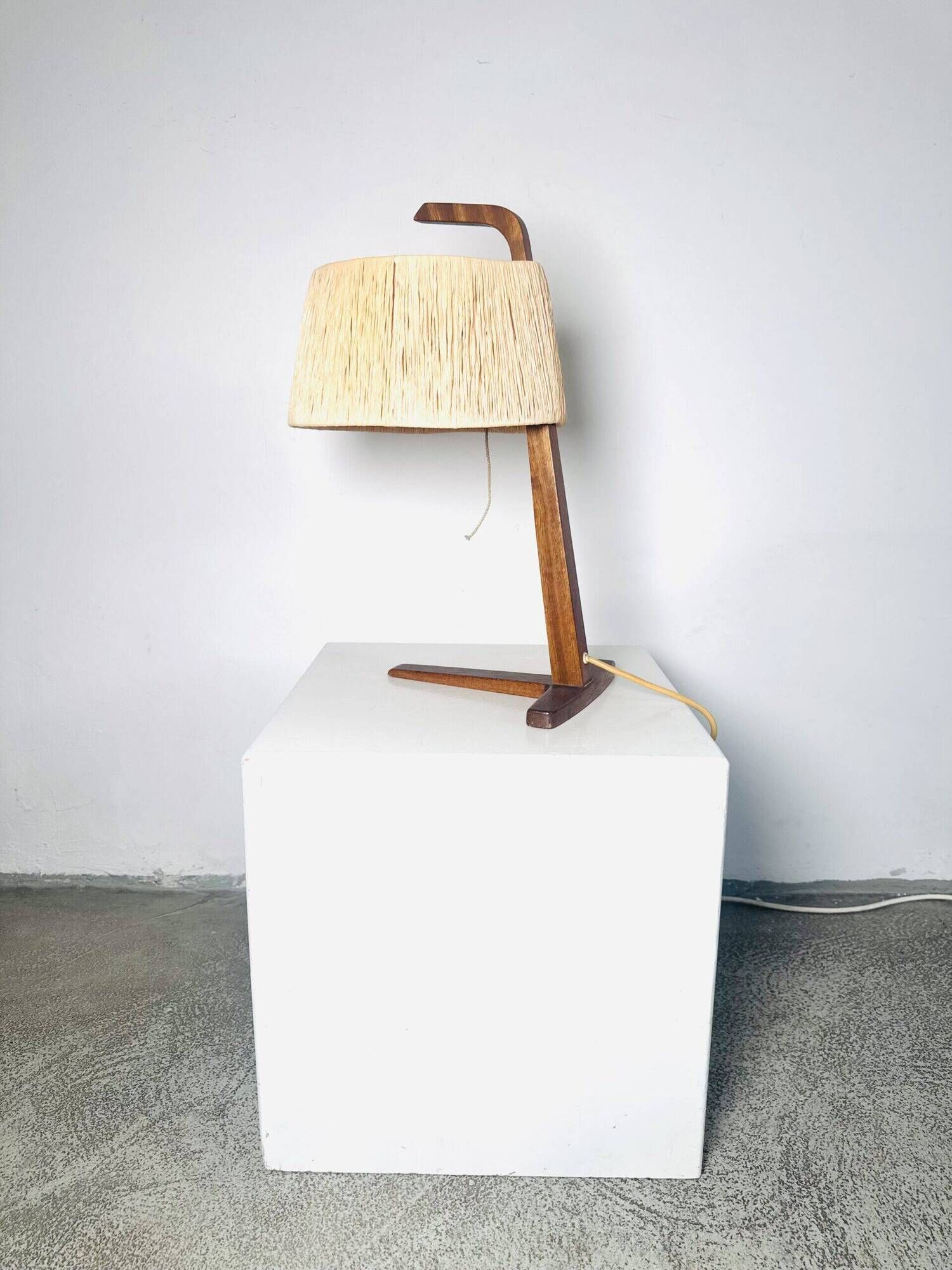 Natural Fibre & Teak Wood Table Lamp By Ib Fabiansen For Fog & Mørup, Denmark 1950S