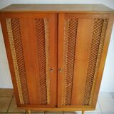 Armoire chêne et rotin tressé 60's