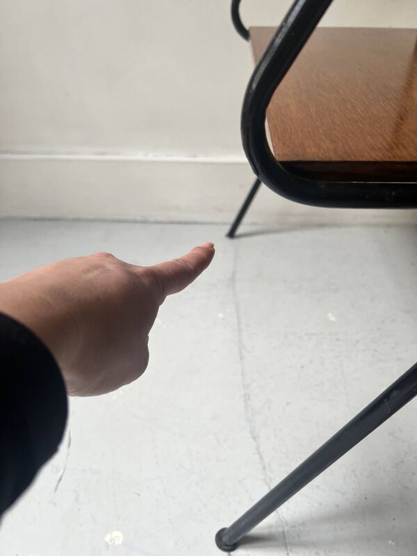 Table TV /Hifi moderniste en bois & métal Dlg J. Hitier, design FR 1950