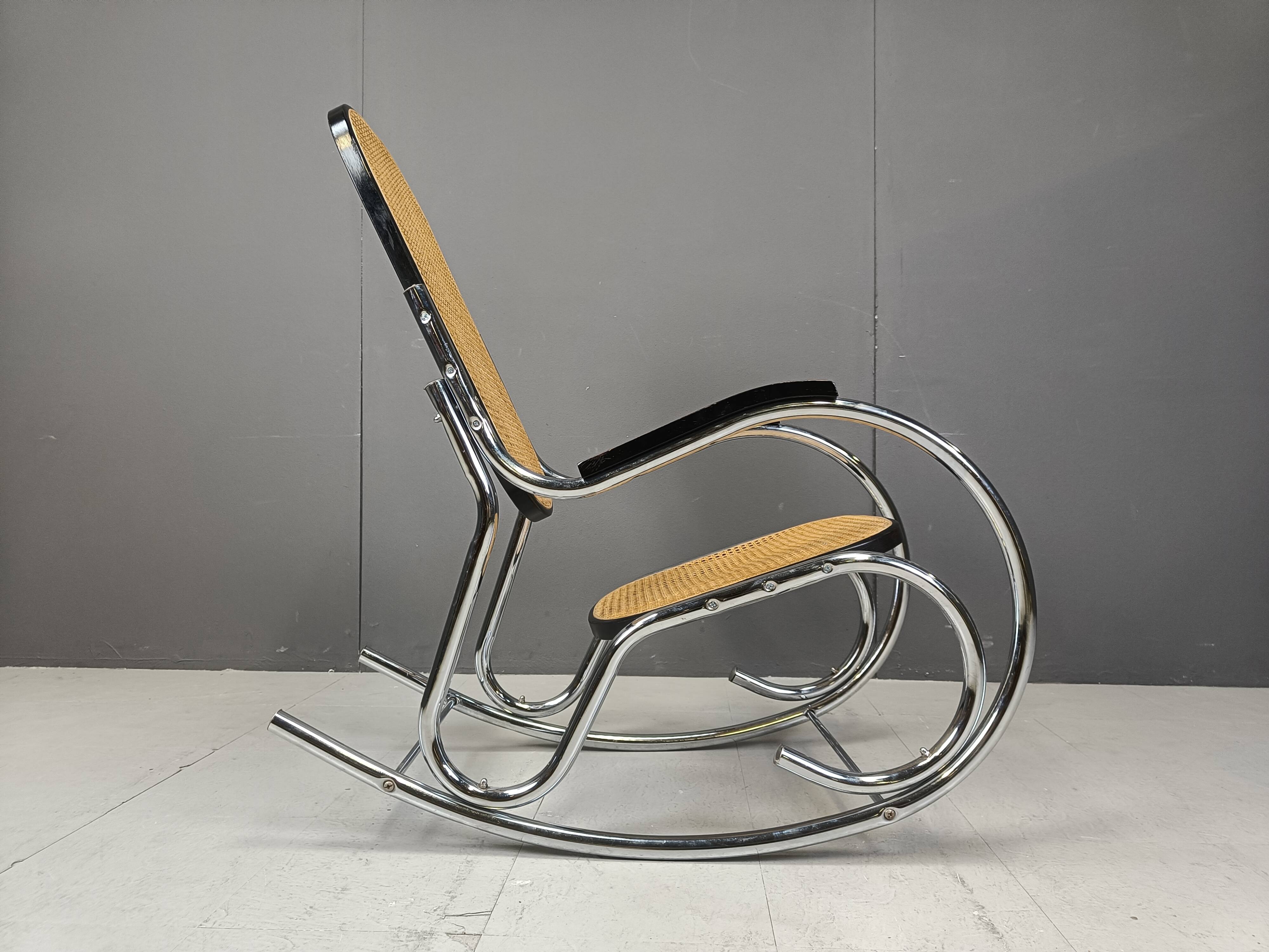 Vintage chrome and rattan rocking chair, 1960s