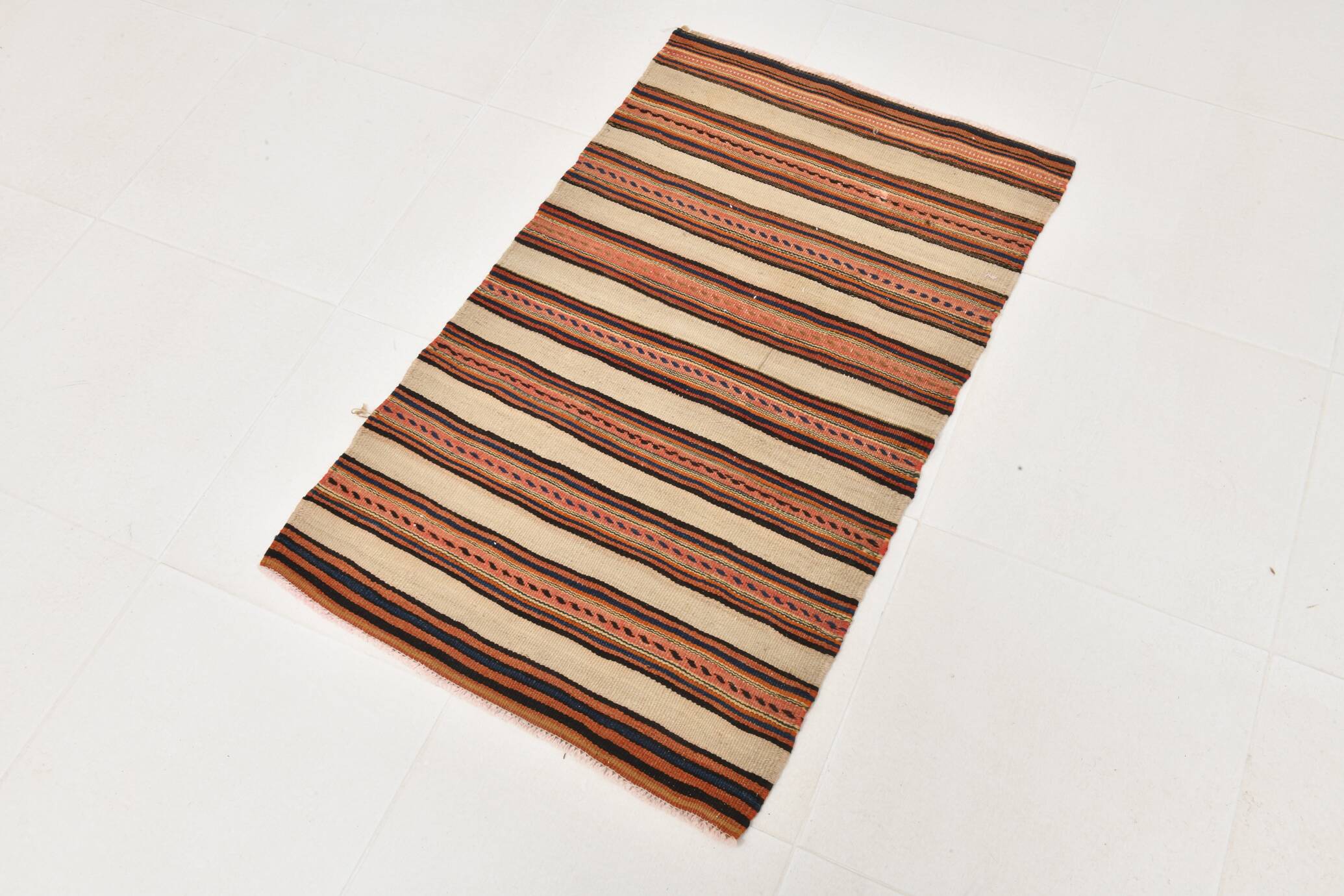 Red & Beige Striped Accent Vintage Kilim Rug, 64x104Cm