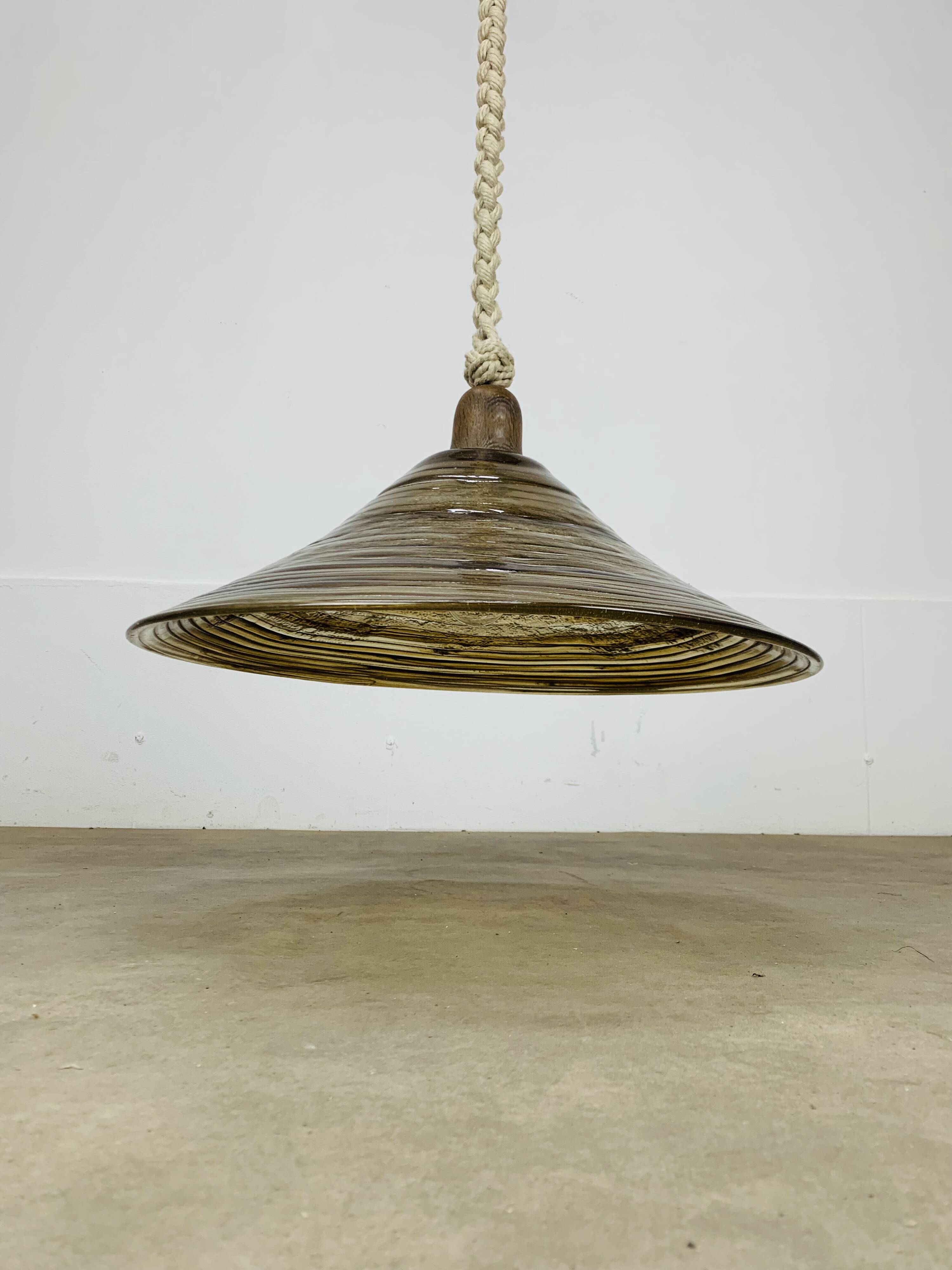 Temde Leuchten pendant light, plexiglass, rope and wood, 1970s