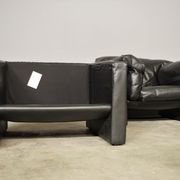Moroso sofa set and armchairs in black leather, 1984