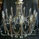 Magnificent rare large chandelier design chromed metal, stainless steel, tassels crystal pop age