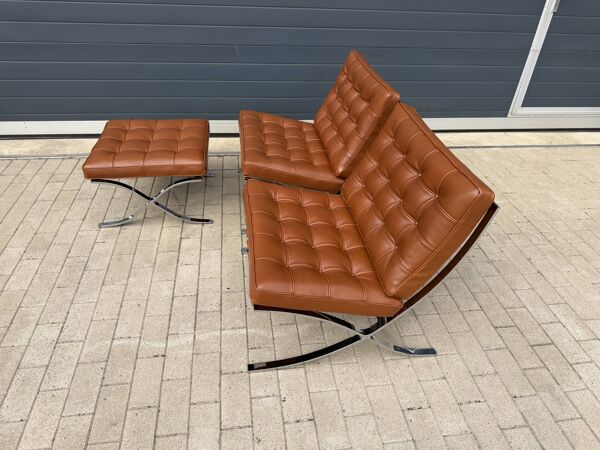 2x brand new original knoll barcelona relax + ottoman, venezia cognac cuir