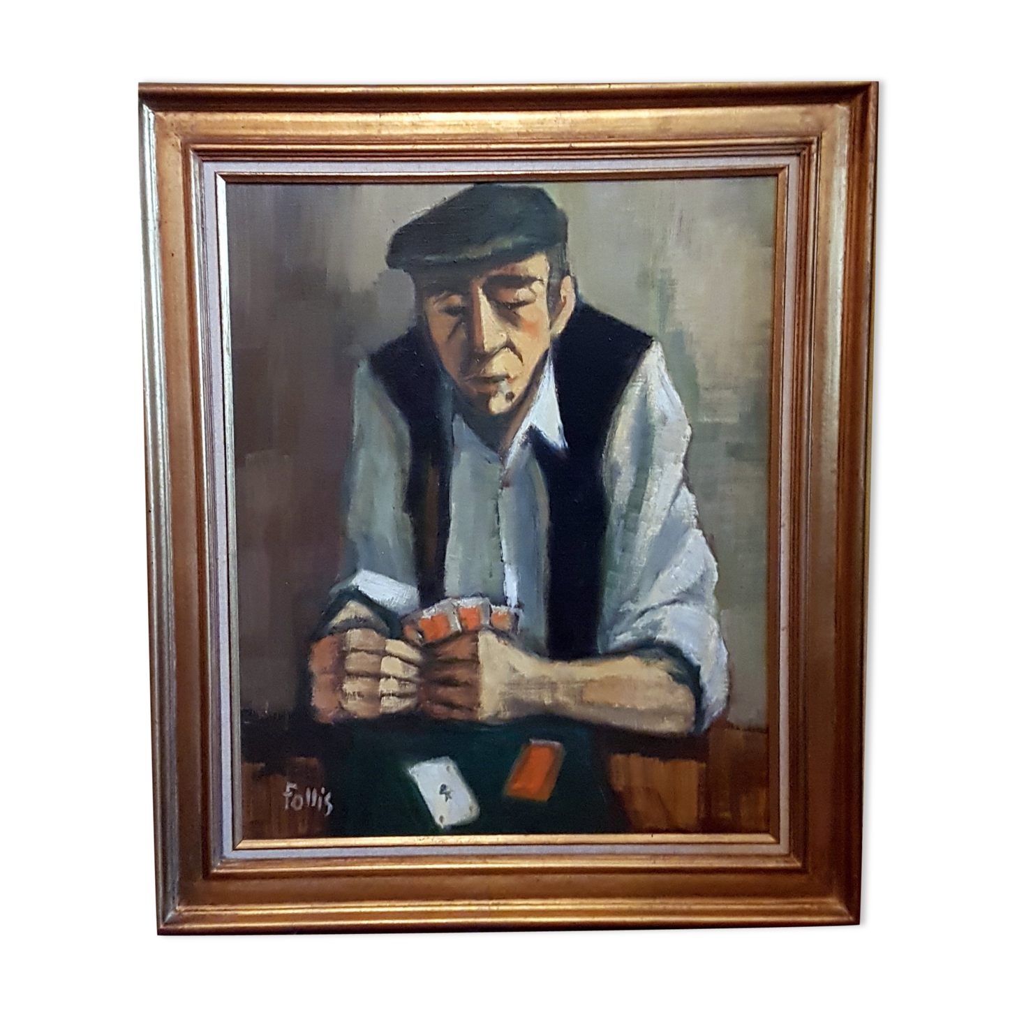 Oil on canvas card player, Bernard Follis