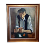 Oil on canvas card player, Bernard Follis