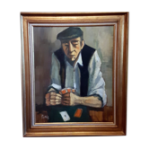 Oil on canvas card player, Bernard Follis