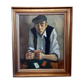 Oil on canvas card player, Bernard Follis