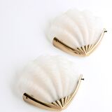 Pair of glass and brass sconces shell, 70 years