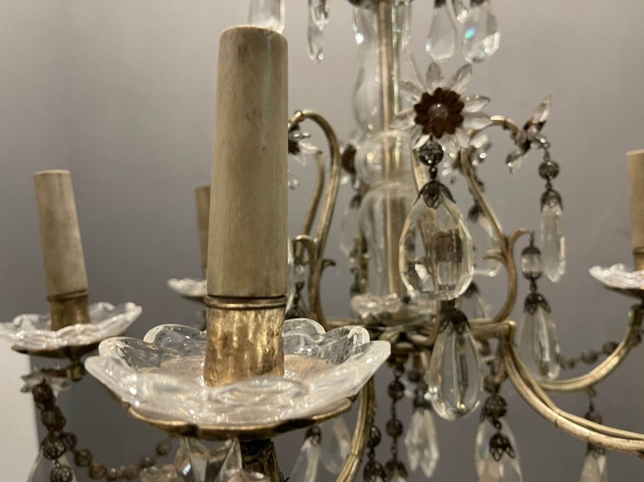 Antique Italian Silver Crystal Chandelier, 1940s